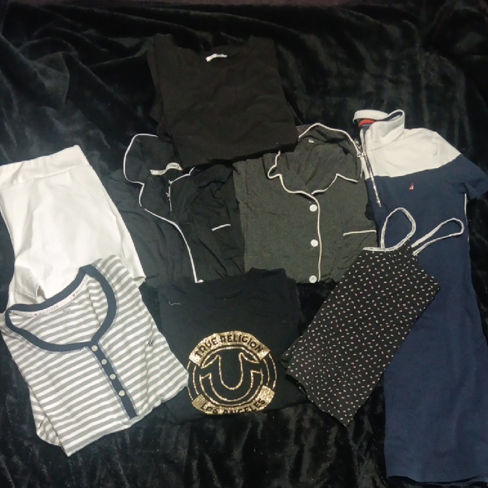 True Religion Black Tee with Gold Logo and Navy Mixed Tops